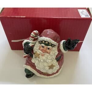 Retired FITZ & FLOYD "SNOW BUSINESS" SANTA CLAUS CHRISTMAS CANDY JAR Cookie-